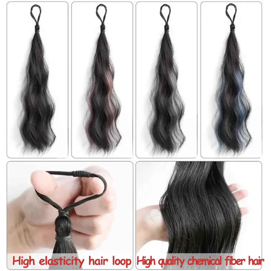 50cm Highlight Hair Bundle Wavy Synthetic Ponytail Hair Accessories Fluffy Self-winding Chignon Ponytail Hairpiece For Daily Use
