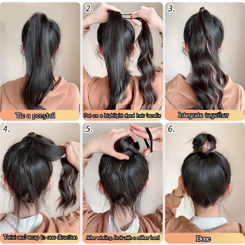 50cm Highlight Hair Bundle Wavy Synthetic Ponytail Hair Accessories Fluffy Self-winding Chignon Ponytail Hairpiece For Daily Use