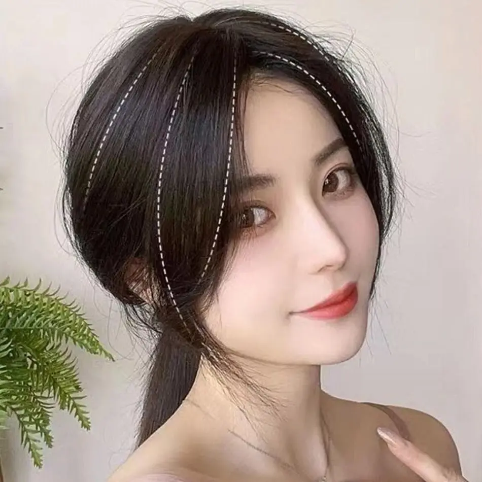Synthetic 3D Air Bangs Hairpiece Easy Clip In Bangs With Eight-Shaped Fringe Natural Invisible Clourse Bangs Middle Part Topper