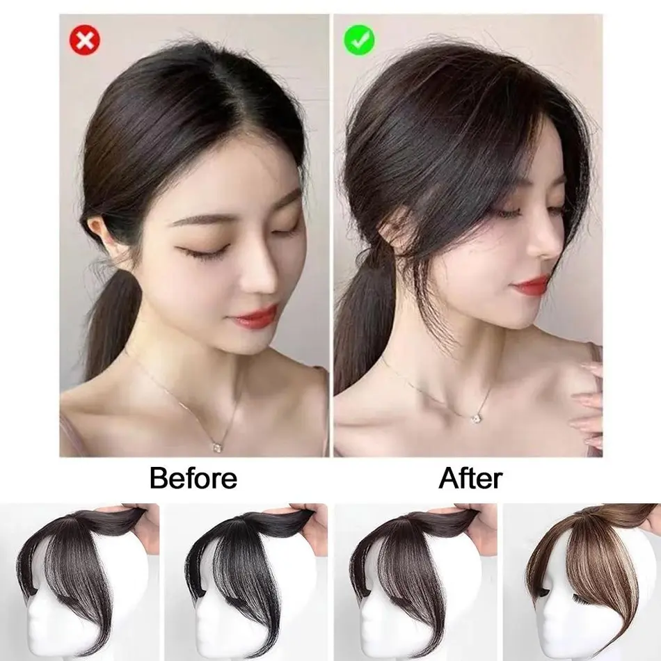 Synthetic 3D Air Bangs Hairpiece Easy Clip In Bangs With Eight-Shaped Fringe Natural Invisible Clourse Bangs Middle Part Topper