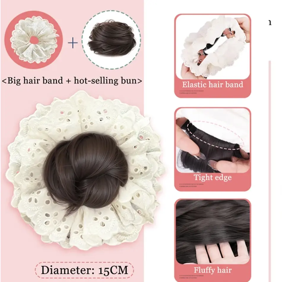 Elegant Simulation Flower Synthetic Bun Wig For Women Lace Hairband Flower Bud Hair Accessorie With Heat Resistant Fiber Chignon