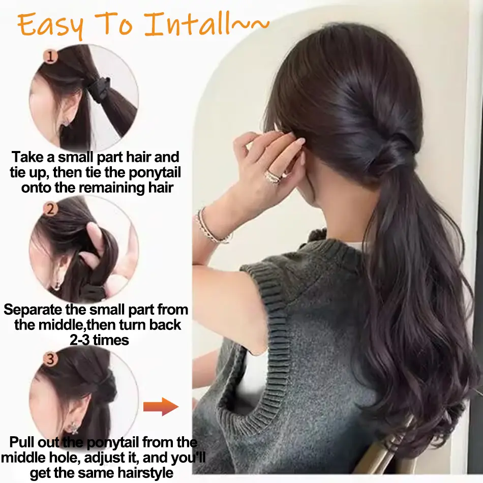 Vitality Synthetic Wig Ponytail Long Wavy Ponytail Hair With High Elasticity Rubber Band Heat Resistant Hairpiece For Daily Use