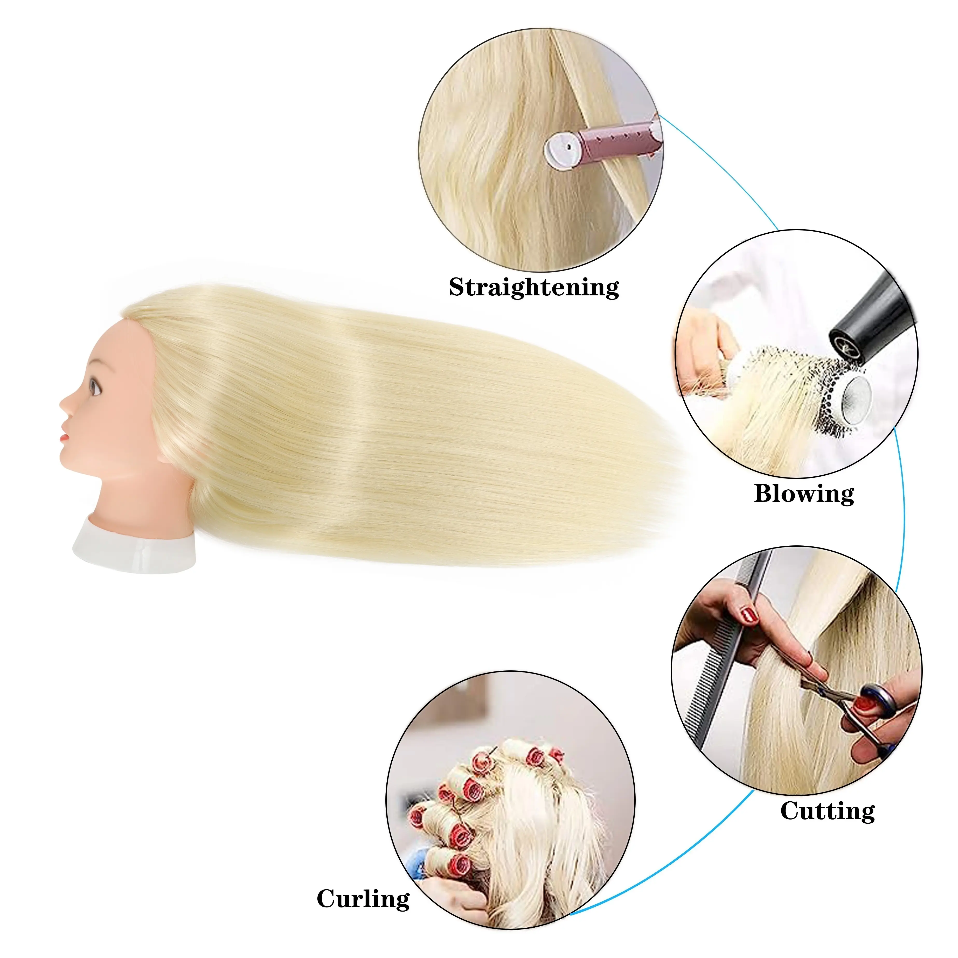 Blonde 80% Human Hair Cosmetology Mannequin Head With Adjustable Clamp Stand Doll Head With Hair Suit For Curling Straightening