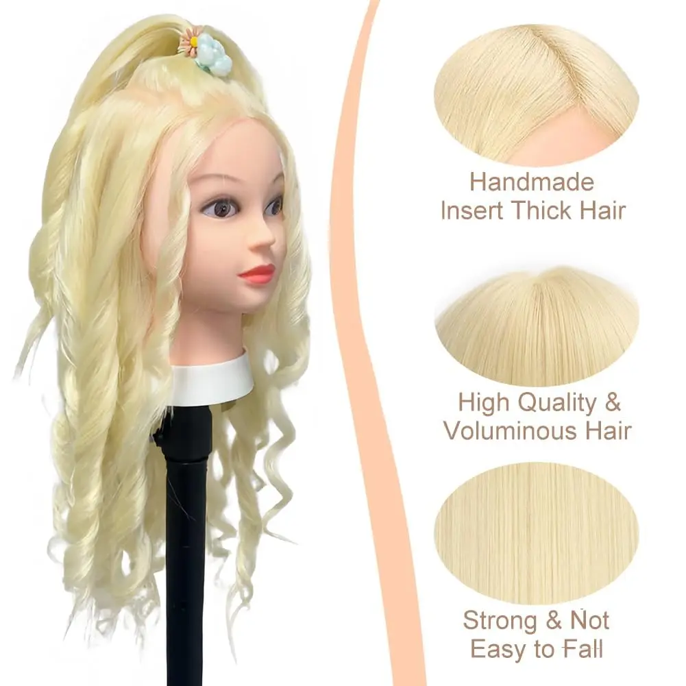 Blonde 80% Human Hair Cosmetology Mannequin Head With Adjustable Clamp Stand Doll Head With Hair Suit For Curling Straightening