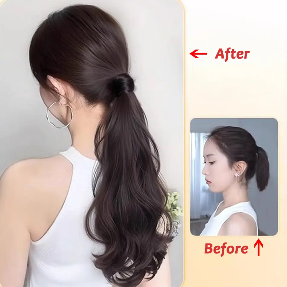 Synthetic Ponytails Hair Extension With Rubber Band Long Curly Wavy Layered Ponytail For Women Daily Use Heat Resistant Hair Wig