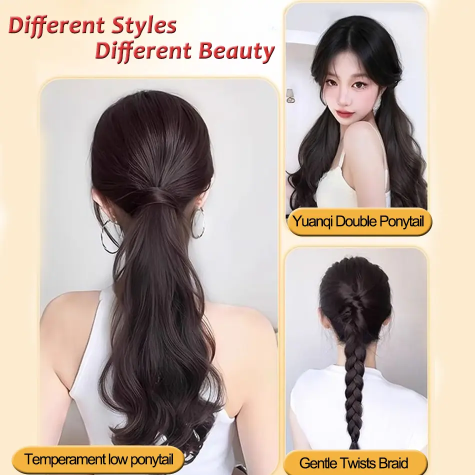 Synthetic Ponytails Hair Extension With Rubber Band Long Curly Wavy Layered Ponytail For Women Daily Use Heat Resistant Hair Wig