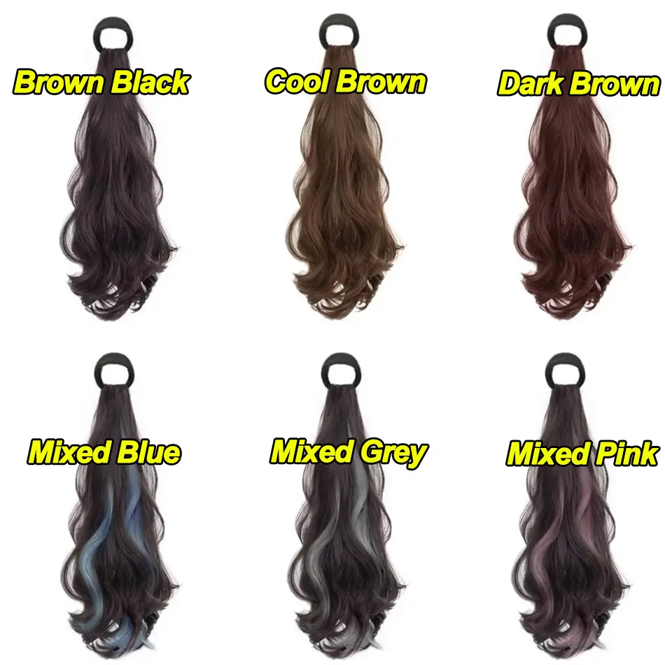 Synthetic Ponytails Hair Extension With Rubber Band Long Curly Wavy Layered Ponytail For Women Daily Use Heat Resistant Hair Wig