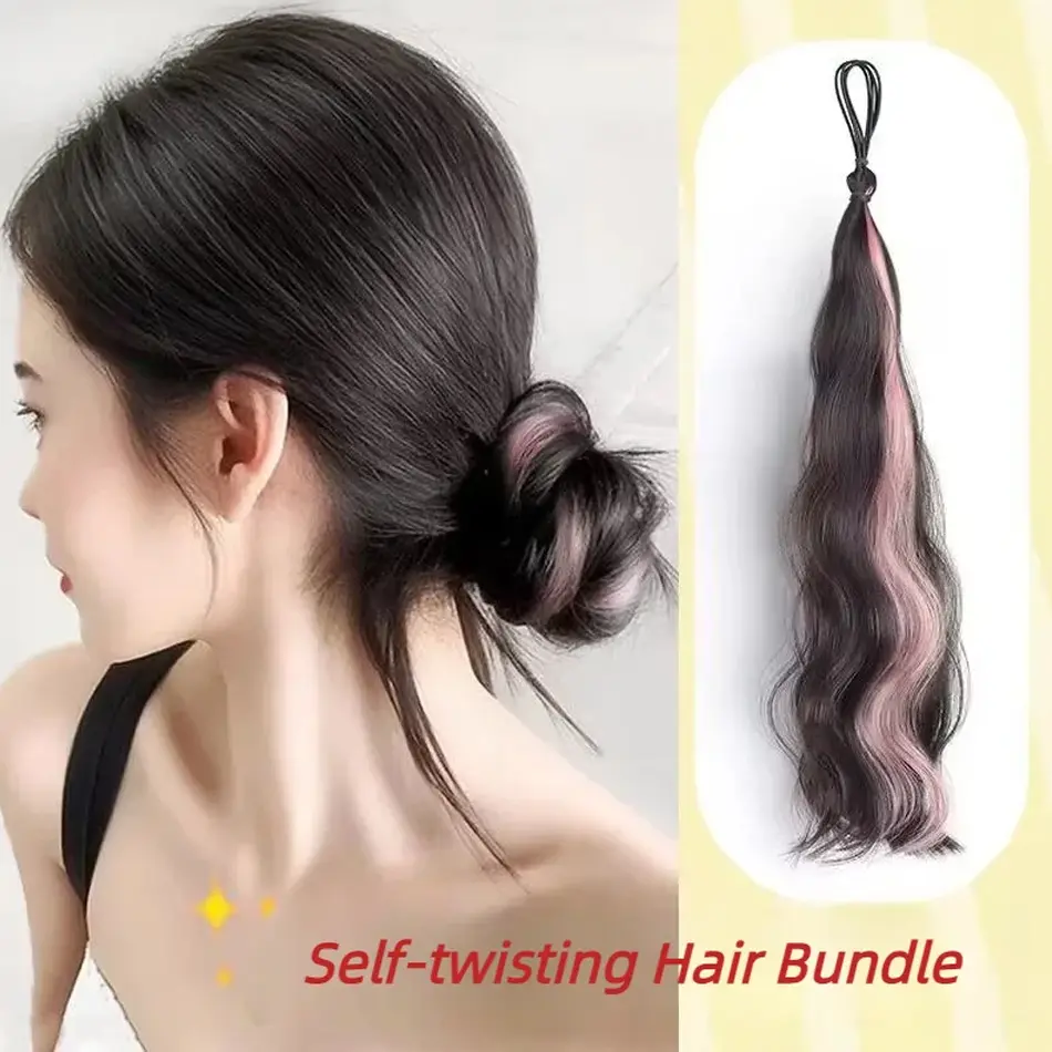 Highlight Synthetic Wig Hair Bundle DIY Self-winding Chignon Low High Ponytail Hair Extension Fluffy Braid Hair Bun Hairpiece