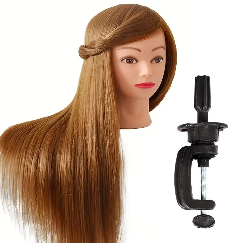Long Synthetic Fiber Hair Mannequin Head With Free Clamp Stand Hairdresser Training Manikin Cosmetology Doll Head For DIY Braid