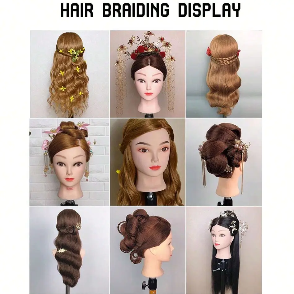 Long Synthetic Fiber Hair Mannequin Head With Free Clamp Stand Hairdresser Training Manikin Cosmetology Doll Head For DIY Braid