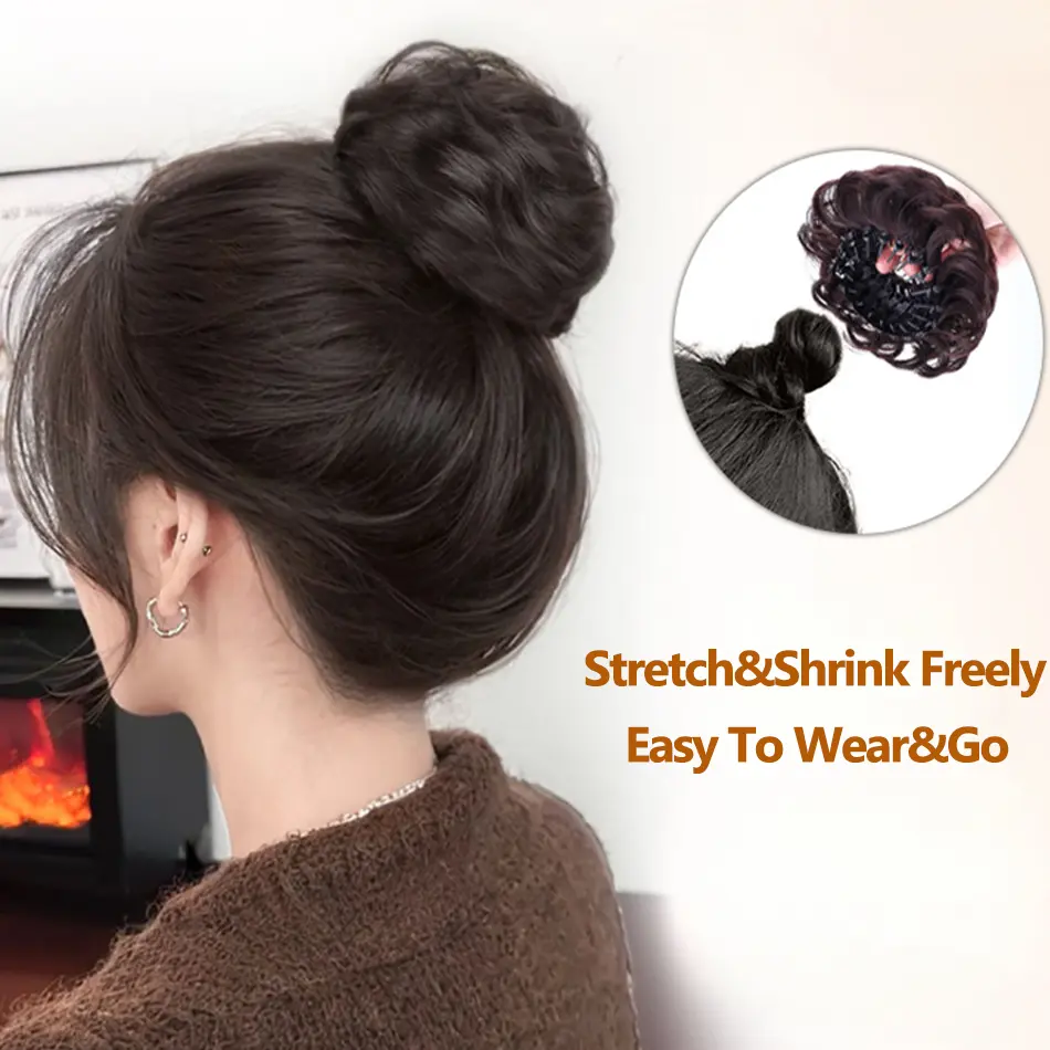 Synthetic Messy Hair Bun Chignon With Bird Nest Expanding Hair Clip Curly Fake Hair Ponytail Scrunchies Headwear For Women