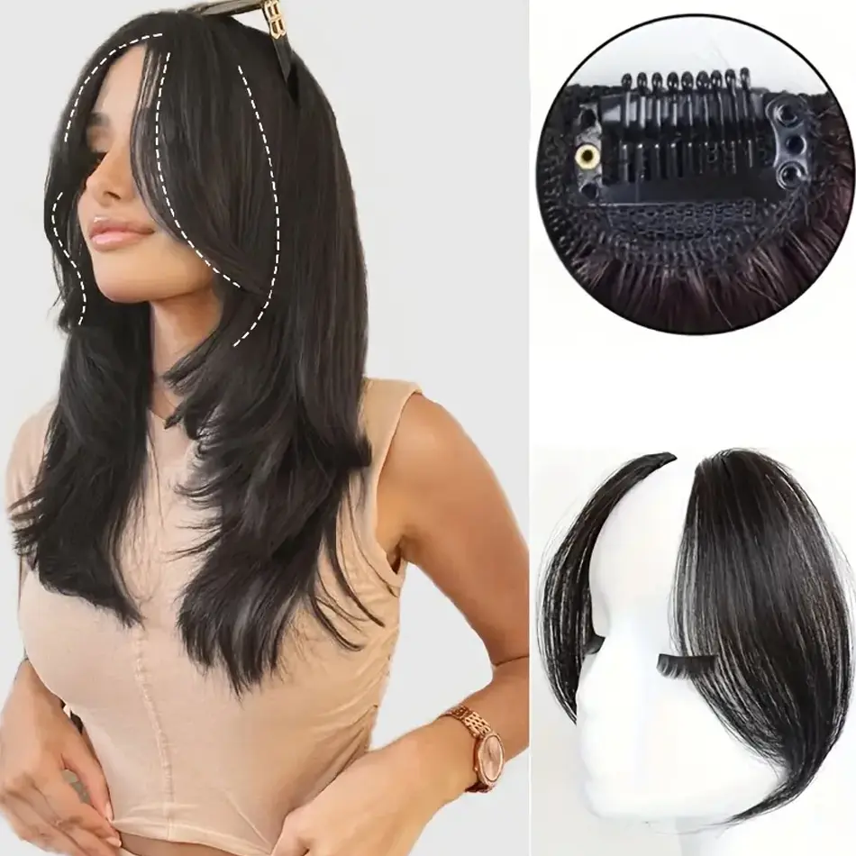 Invisible Synthetic Side Bangs Clip In Extension 2Pcs/Set Middle Part Bangs With Easy BB Clip-In Side Fringe Fits All Hair Types