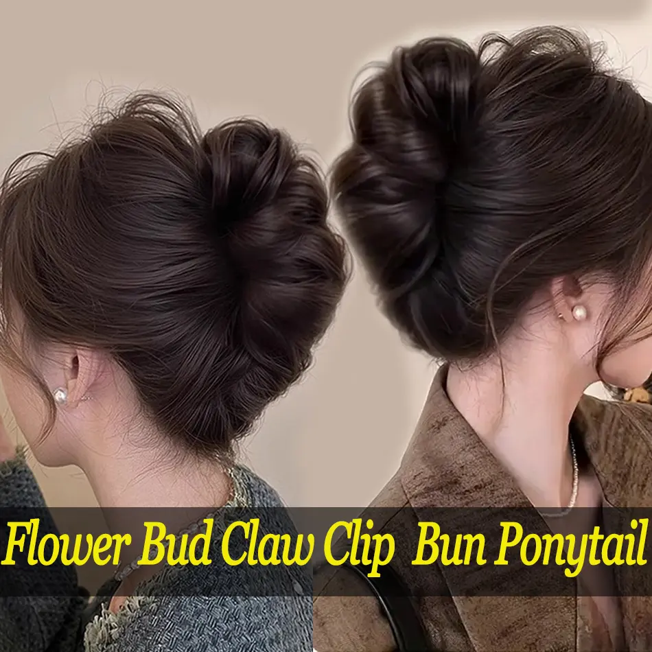 Synthetic Messy Bun Hair Piece Claw Clip Ponytail Extensions Scrunchie-style Lazy Flower Bud Bun Chignon Wavy Curly Ponytail