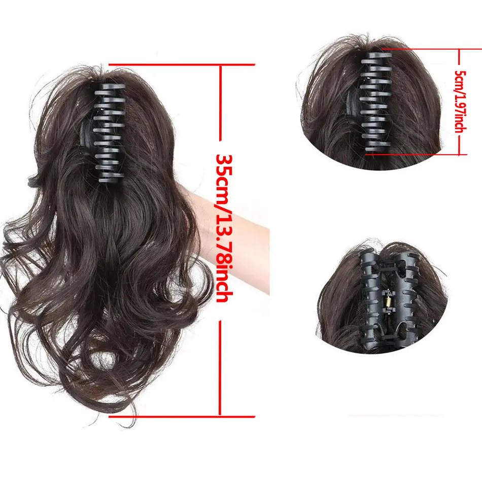 Synthetic Claw Clip Ponytail Hair Extension 14Inch Heat Resistant Synthetic Ponytails Claw Wavy Clip in Hairpiece For Women