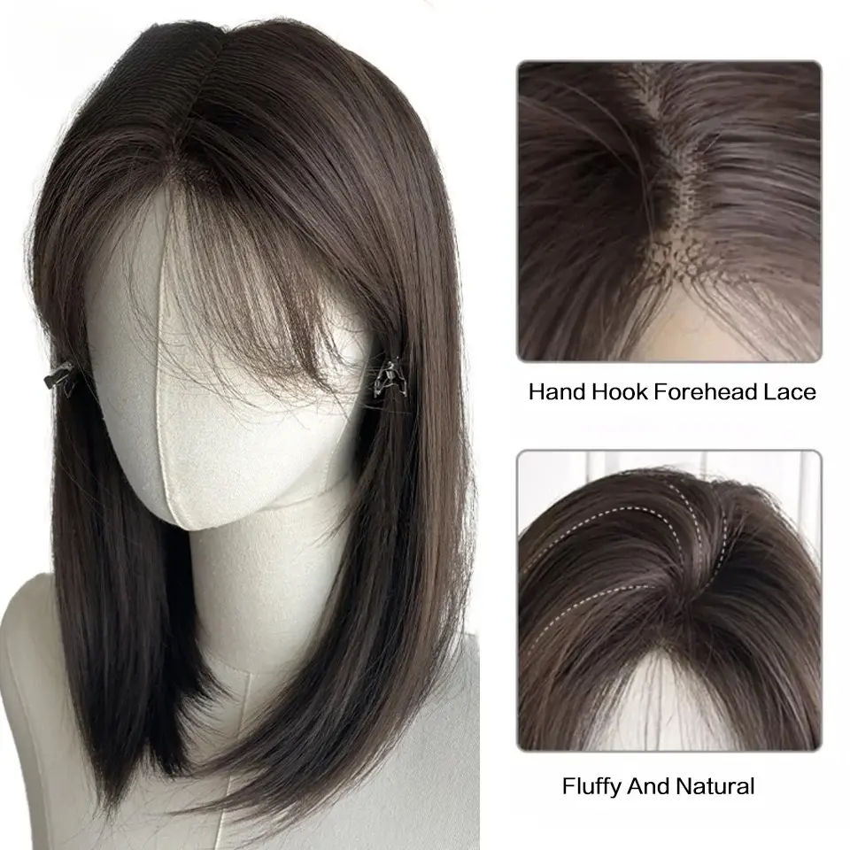 Shoulder Layered Synthetic Wig For Women Daily Use 16Inch Heat Resistant BOB Wig With Lace Front Brown Black Lolita Cosplay Wigs