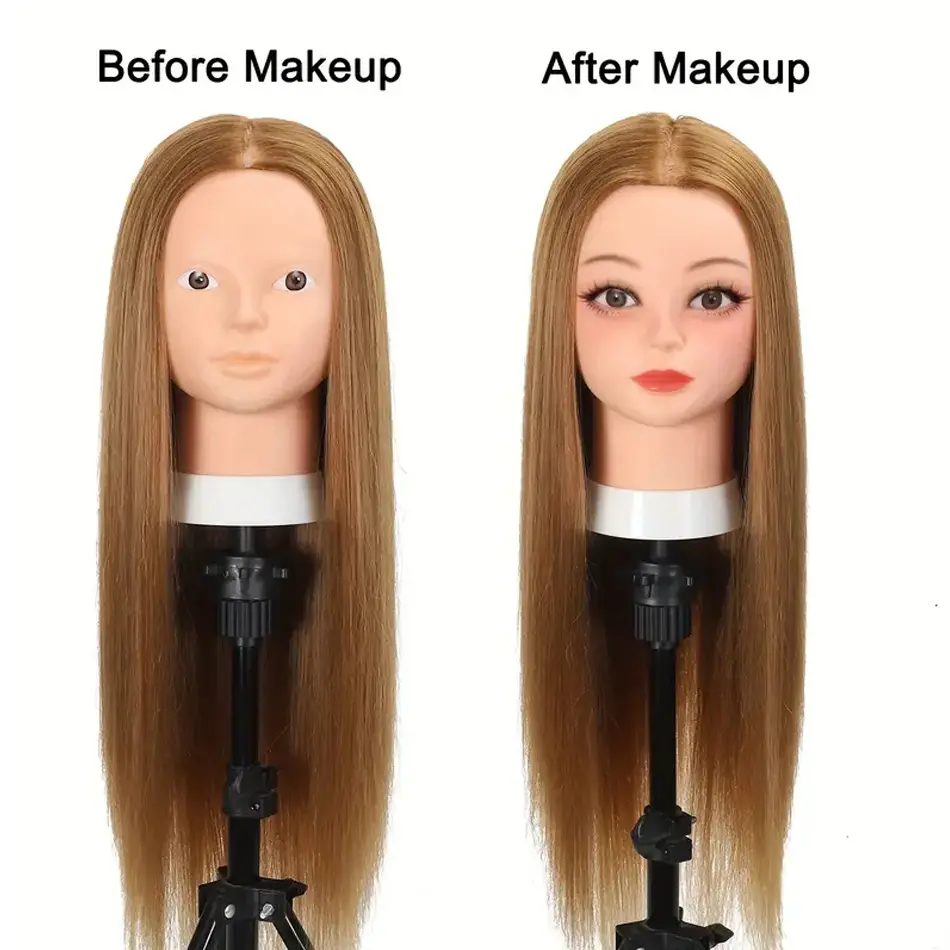 80% Real Hair Mannequin Head With 60cm Long Straight Hair for Makeup Training Hair Styling Practice #27 Cosmetology Manikin Head