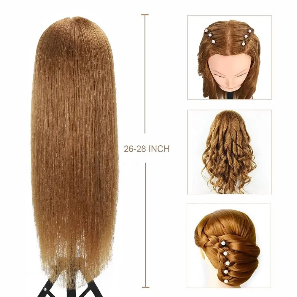 80% Real Hair Mannequin Head With 60cm Long Straight Hair for Makeup Training Hair Styling Practice #27 Cosmetology Manikin Head