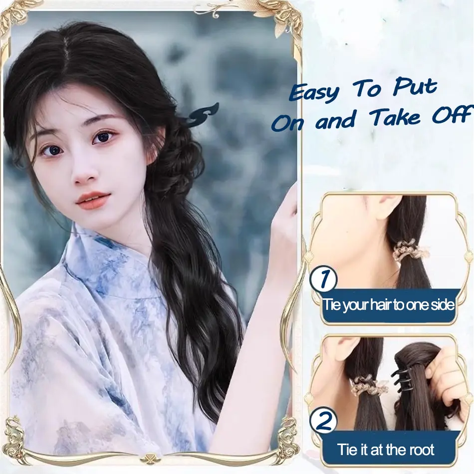 New Chinese Style Synthetic Wig Ponytail With Grasping Clip in Female Claw Clip Hairpieces Side Tied With Low Fluffy Ponytail