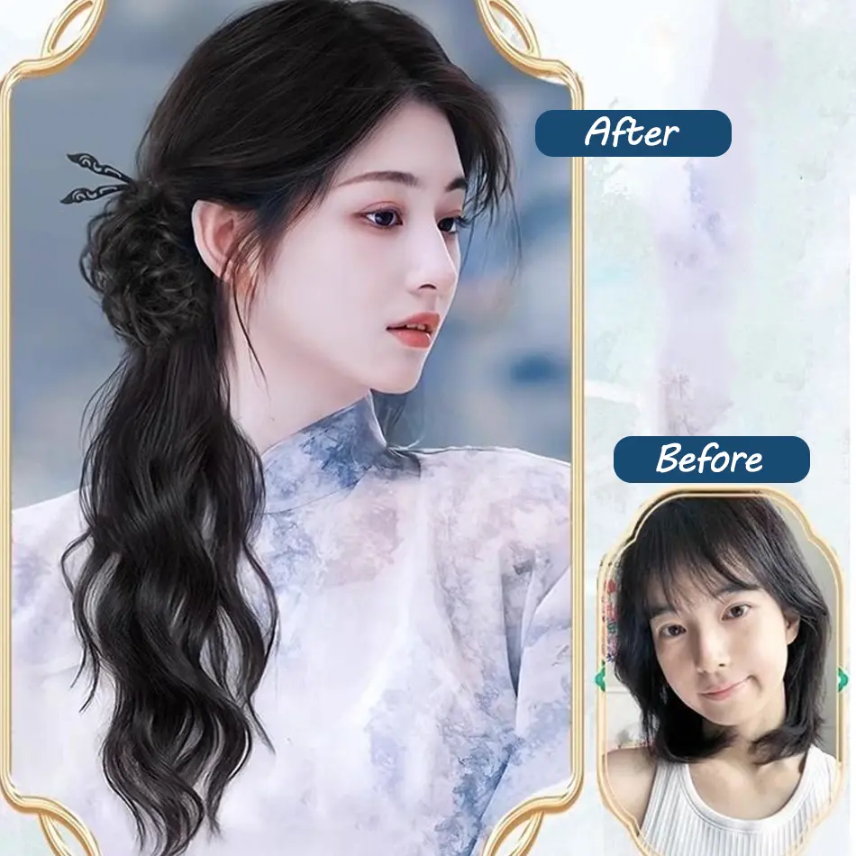 New Chinese Style Synthetic Wig Ponytail With Grasping Clip in Female Claw Clip Hairpieces Side Tied With Low Fluffy Ponytail