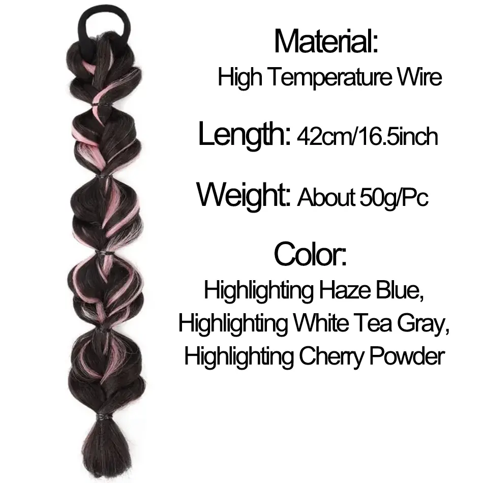 Synthetic Double Braid Wig Ponytail Highlights Colorful Ponytail Boxing Braid With Elastic Rubber Band Colorful Bubble Ponytail