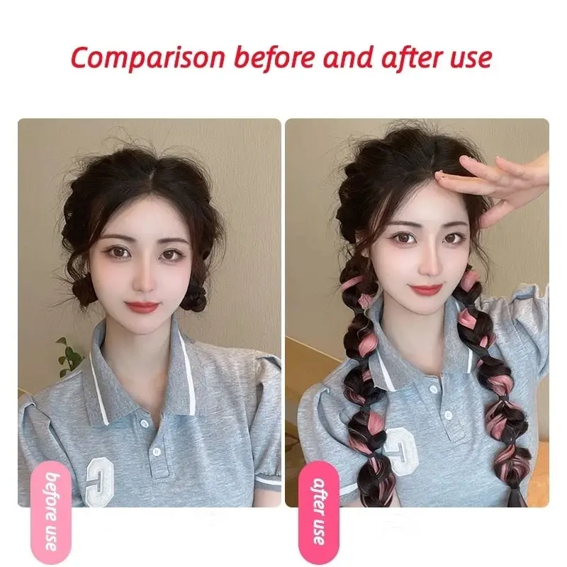 Synthetic Double Braid Wig Ponytail Highlights Colorful Ponytail Boxing Braid With Elastic Rubber Band Colorful Bubble Ponytail