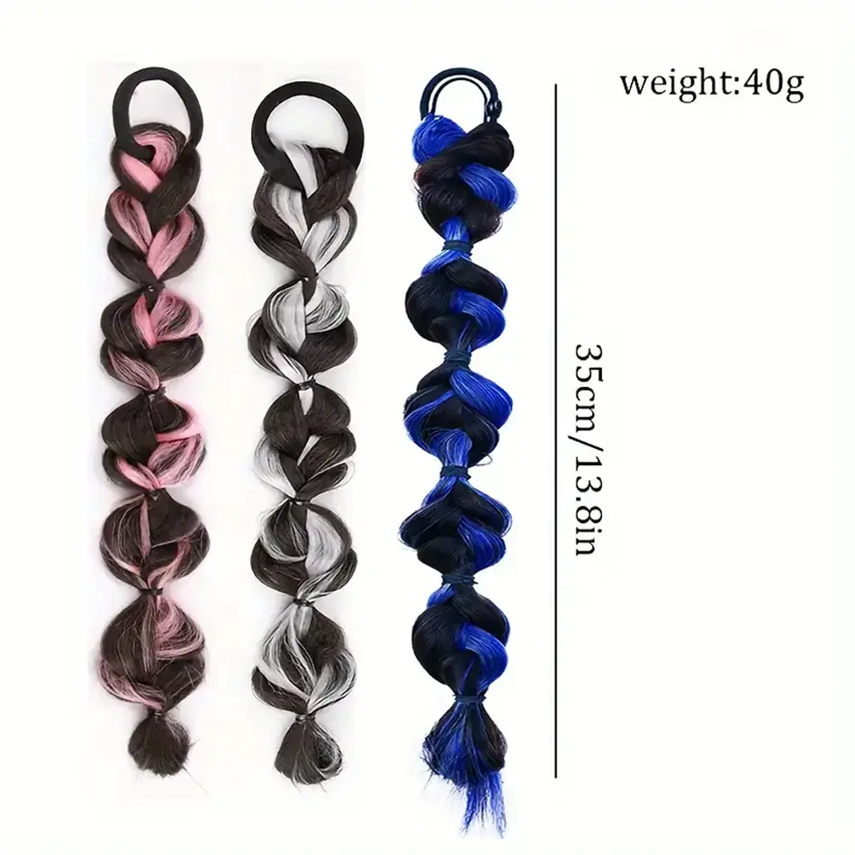 Synthetic Double Braid Wig Ponytail Highlights Colorful Ponytail Boxing Braid With Elastic Rubber Band Colorful Bubble Ponytail