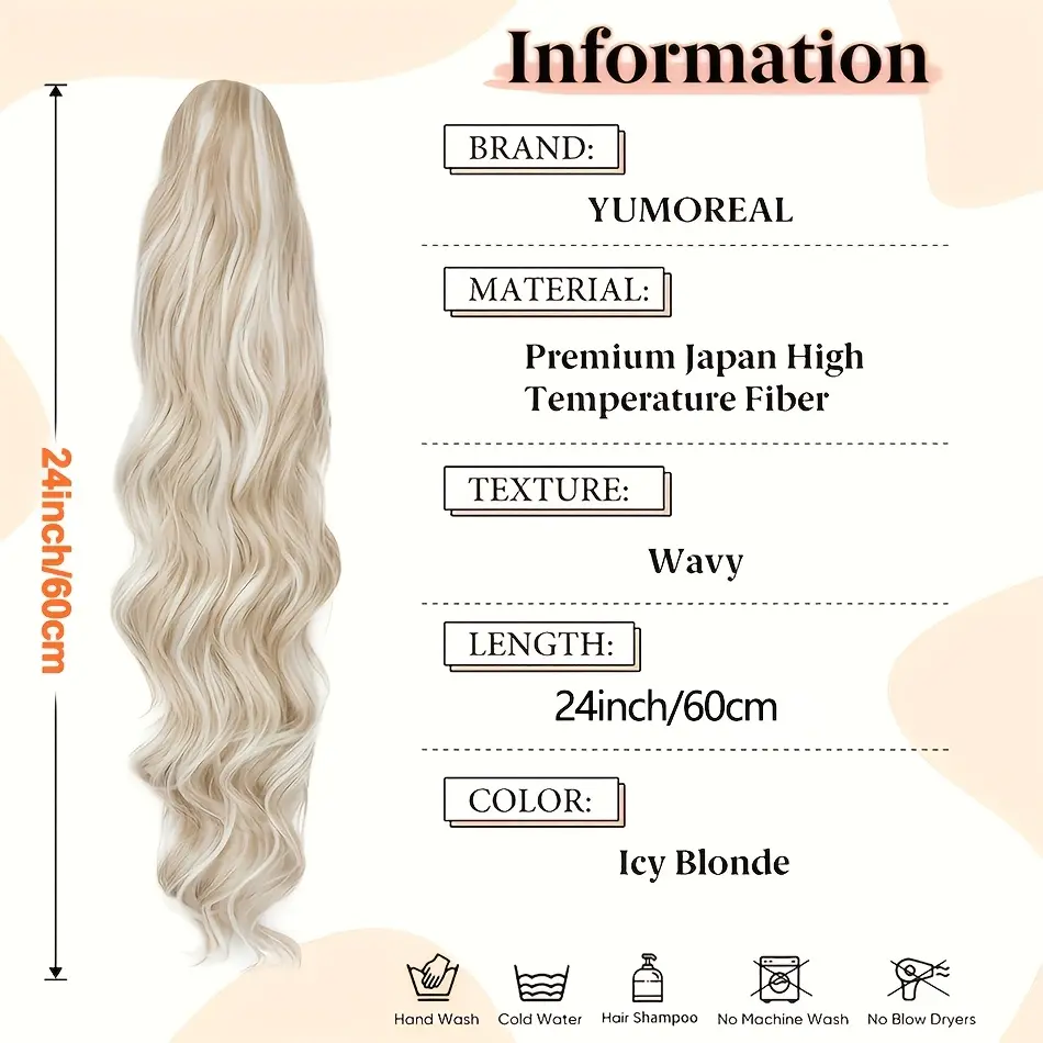 Highlight Claw Clip Synthetic Ponytail Hair Extension 24inch Long Body Wave Ponytail Wig With Mini Claw Clip For Women Daily Use