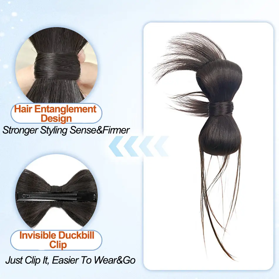 Synthetic Clamp Type Bowknot Hair Bun With Duckbill Clip Elegant And Natural Shuttlecock Head Ponytail Hair Extensions For Women