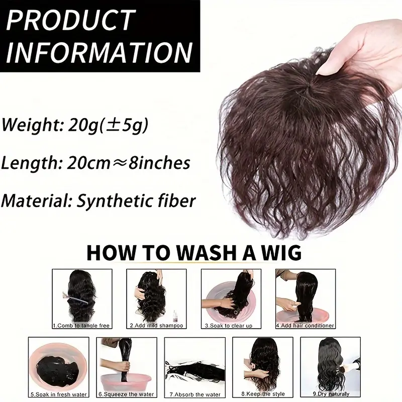 Synthetic Hair Topper Wigs Natural Looking Cornrow Curls Bangs Hairpiece With 2 Clips Fluffy Clip In Hair Extension For Women