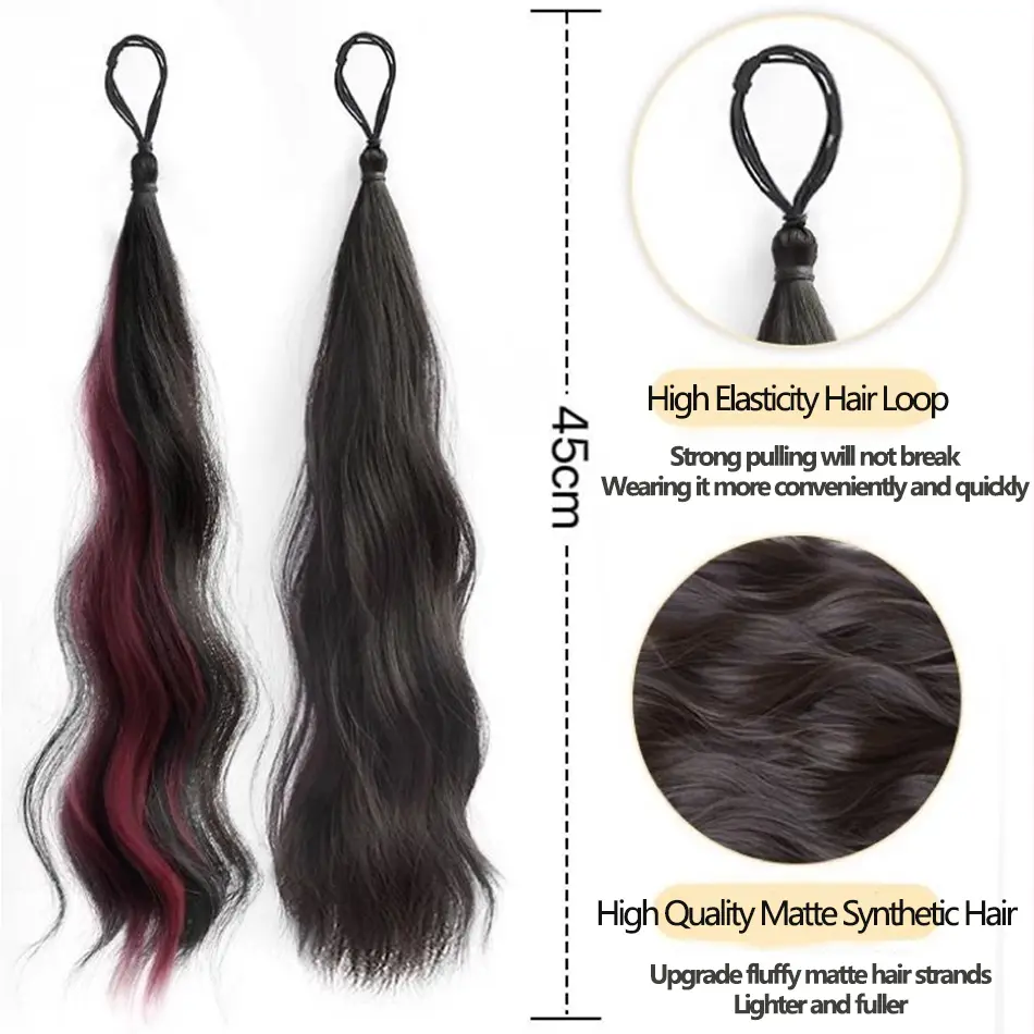 Highlight Synthetic Wavy Ponytail Hair Bundle Brown Black Self-winding Hair Bundle Extension Mixed Pink Natural Fluffy Hair Bun