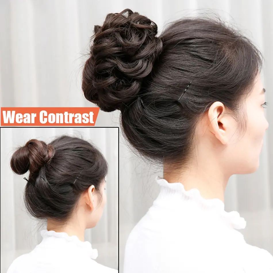 Synthetic Curly Bun Hair Hairpiece With Rubber Band Messy Bun Ponytail Hair Extension Fluffy Hair For Women Hair Accessories