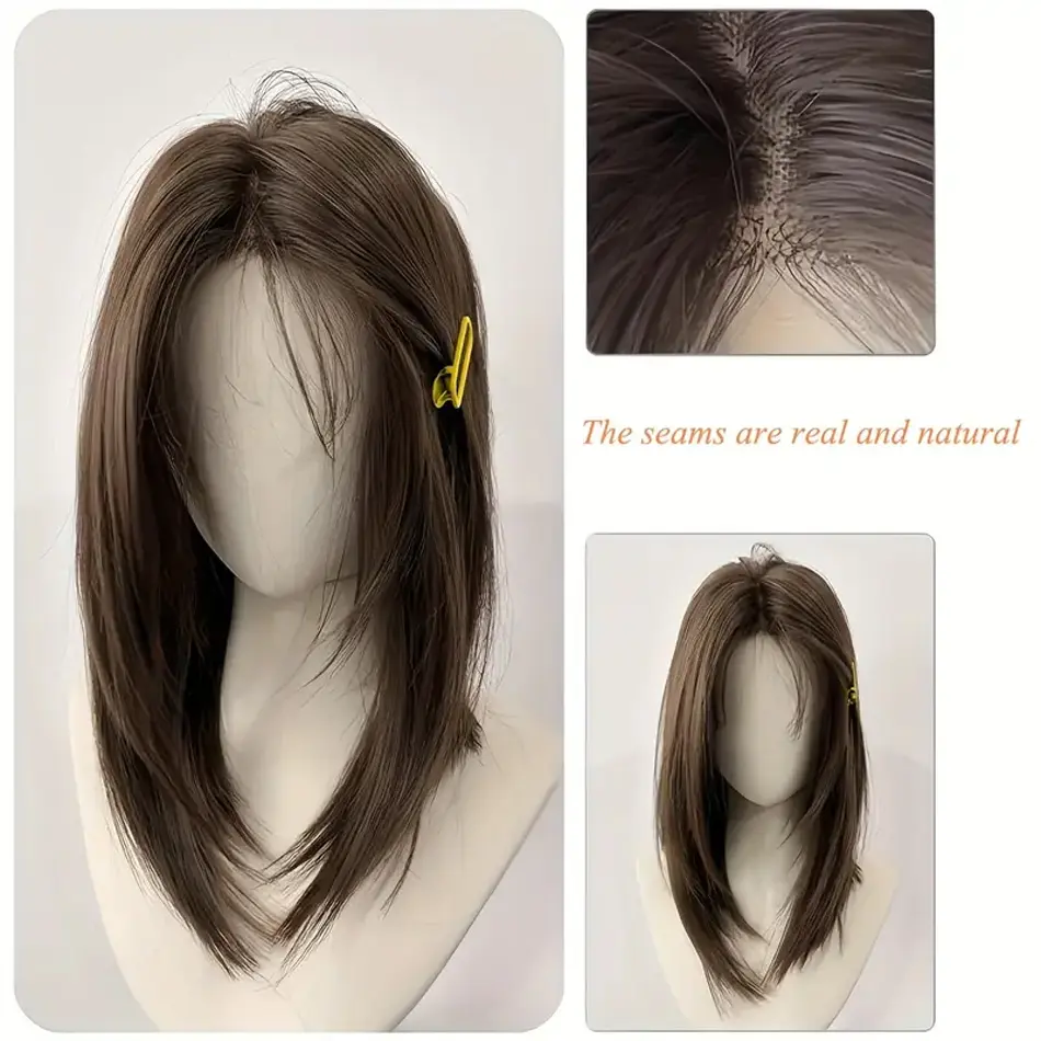 Synthetic BOB Wig For Daily Use Cosplay Straight Layered Wigs With Lace Front Age-Reducing Sweet Wig With Eight-Character Bangs