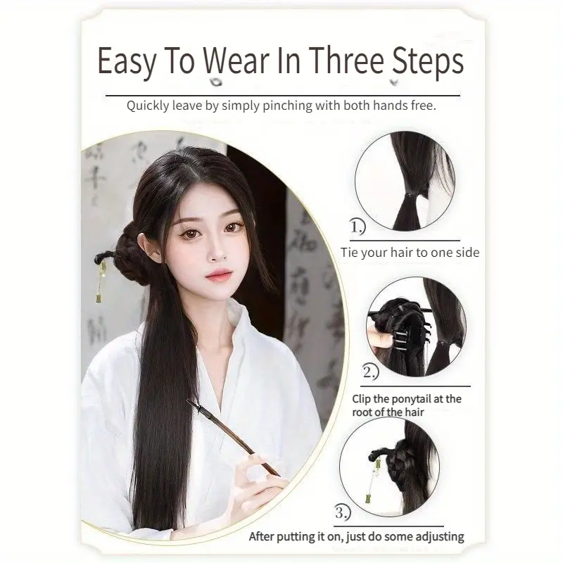Hairpin Ponytail Hair Extensions 18Inch Wavy Claw Clip Ponytail Synthetic Hair Chinese Style Side Ponytail With Mini Claw Clips