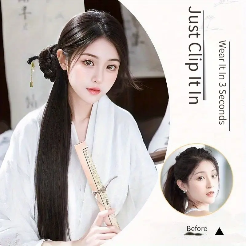 Hairpin Ponytail Hair Extensions 18Inch Wavy Claw Clip Ponytail Synthetic Hair Chinese Style Side Ponytail With Mini Claw Clips
