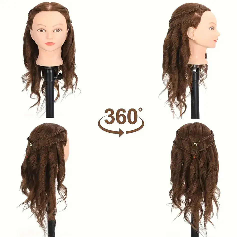 80% Real Human Hair Mannequin Head With Free Clamp Holder Perfect for Hair Training Styling Solon Hairdresser DIY Hair Head Sets