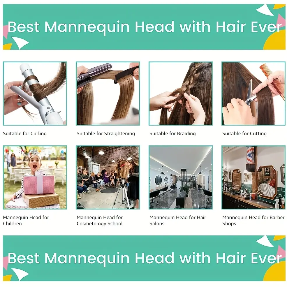 80% Real Human Hair Mannequin Head With Free Clamp Holder Perfect for Hair Training Styling Solon Hairdresser DIY Hair Head Sets