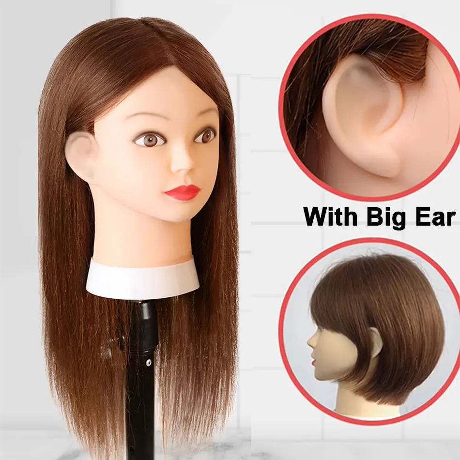 18' Premium 100% Human Hair Mannequin Head for Hair Training and Styling Cosmetology Mannequin Head With Clamp Stand for Salon