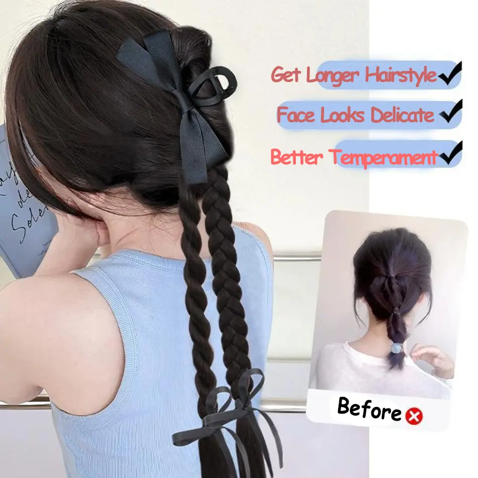 Synthetic Claw Clip Ponytail Braid With Butterfly Grip 18Inch Brown Black Twisted Braid Ponytail Claw Curly Hair Extension