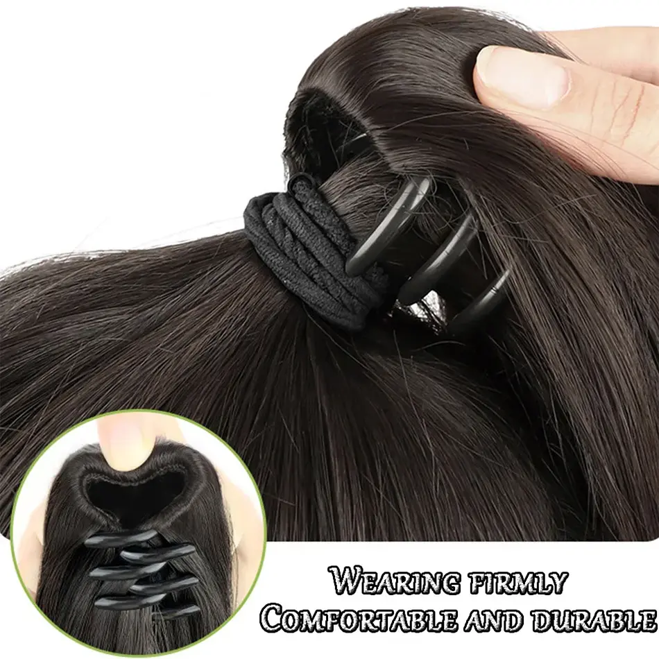 22Inches Long Straight Synthetic Claw Clip Ponytail Extension Brown Black Synthetic Ponytail Wig With Mini Claw Clip For Women