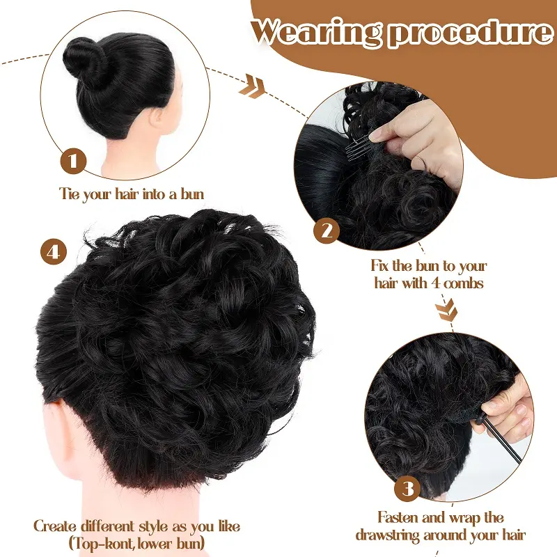 Synthetic Hair Bun Black Brown Blonde Curly Chignon Messy Bun Comb Clip In Hair Extension Updos Hairpieces for Women