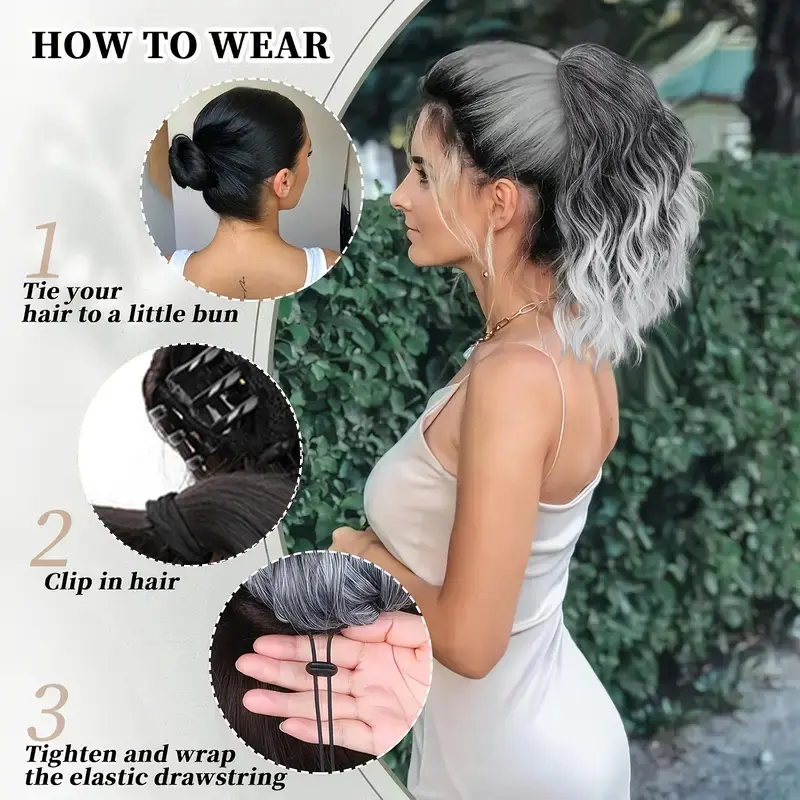 WIGSIN 14Inch Heat-Resistant Synthetic Claw Clip-In Ponytail Extension for Women Short Wavy/Curly Hair Piece Multiple Colors