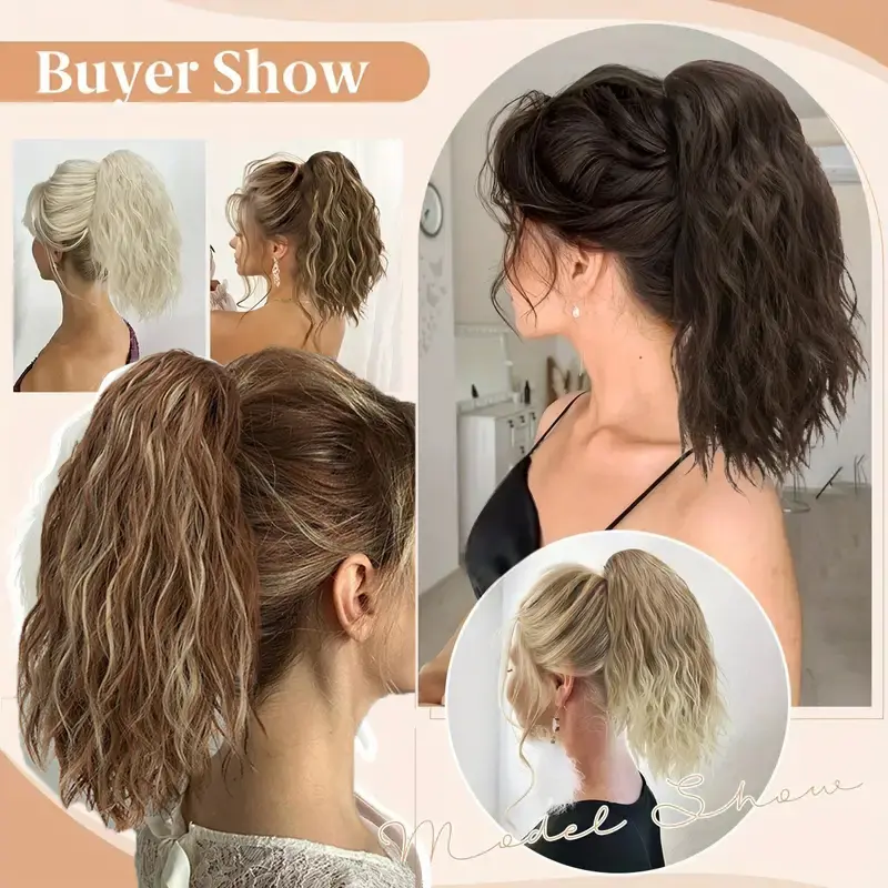 WIGSIN 14Inch Heat-Resistant Synthetic Claw Clip-In Ponytail Extension for Women Short Wavy/Curly Hair Piece Multiple Colors