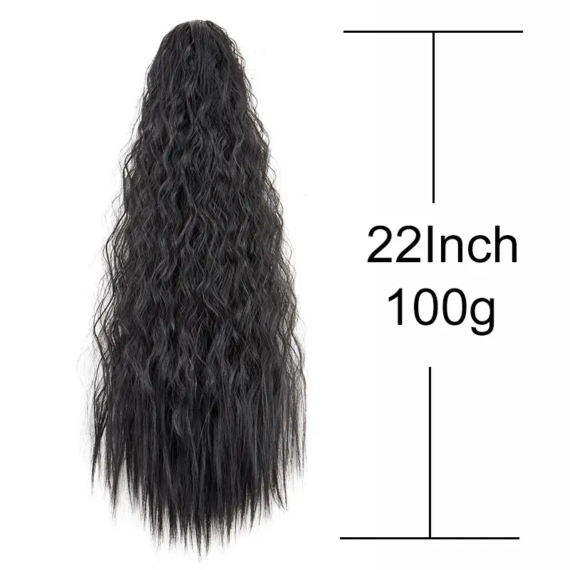 22Inch Synthetic Long Kinky Curly Ponytail Hair Extension Drawstring Clip in Hair Black Hairpiece for Women