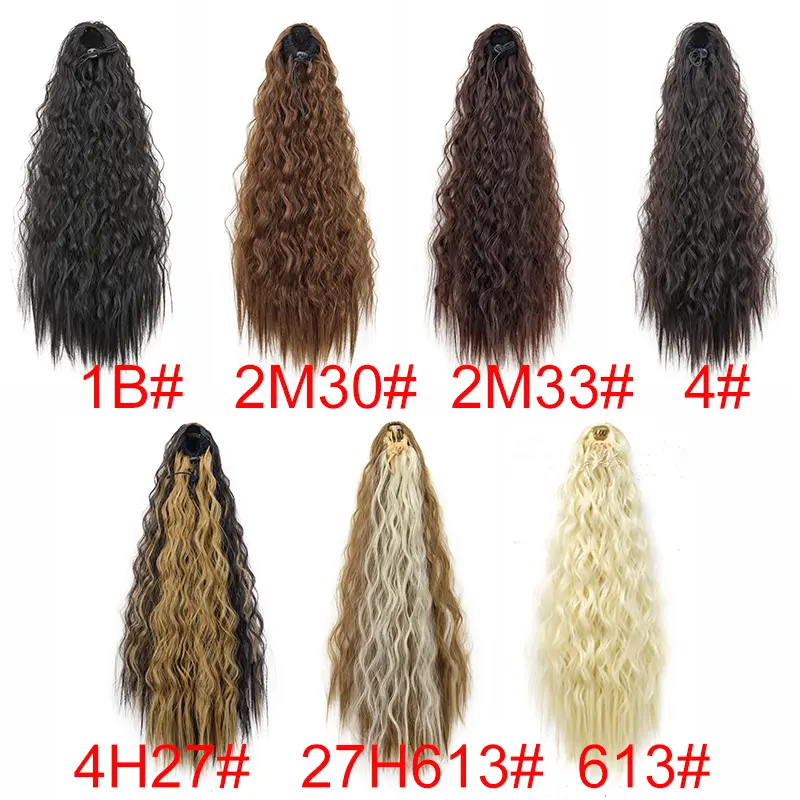 22Inch Synthetic Long Kinky Curly Ponytail Hair Extension Drawstring Clip in Hair Black Hairpiece for Women