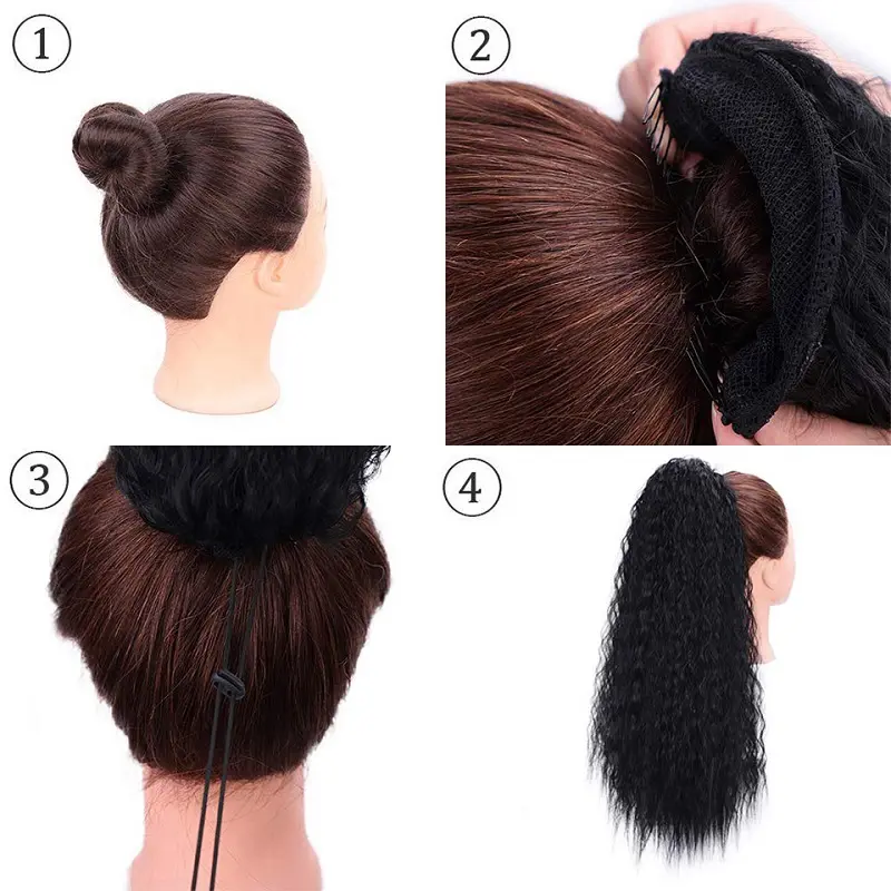 22Inch Synthetic Long Kinky Curly Ponytail Hair Extension Drawstring Clip in Hair Black Hairpiece for Women