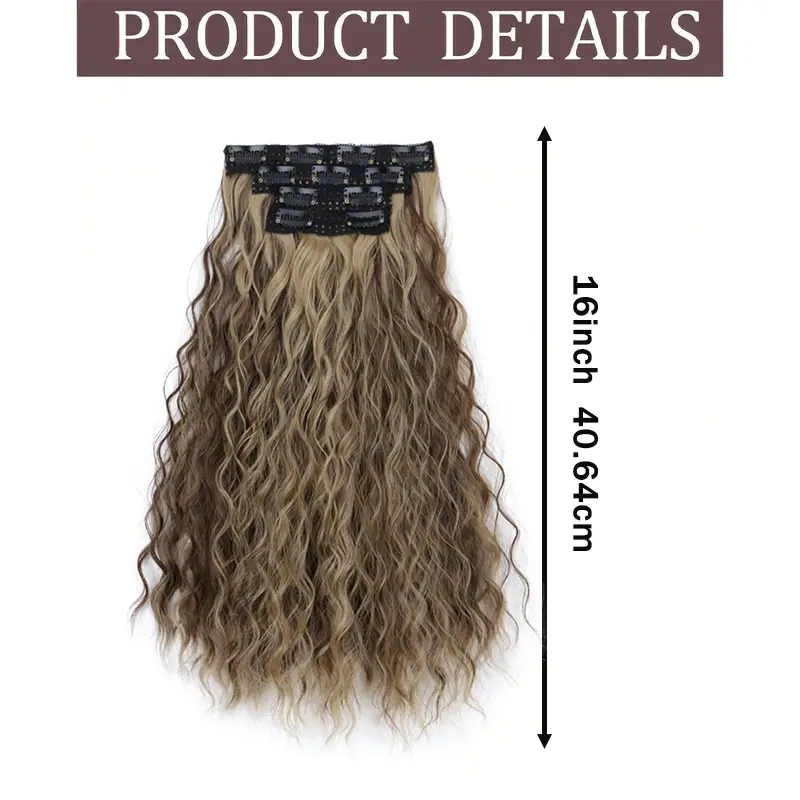 WIGSIN Synthetic 16Inch Long Wave Curly Hair Extension 4pcs/set Thick Fulffy Hairpiece for Women Heat Resistant False Hair