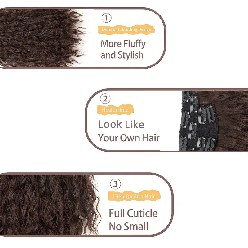 WIGSIN Synthetic 16Inch Long Wave Curly Hair Extension 4pcs/set Thick Fulffy Hairpiece for Women Heat Resistant False Hair