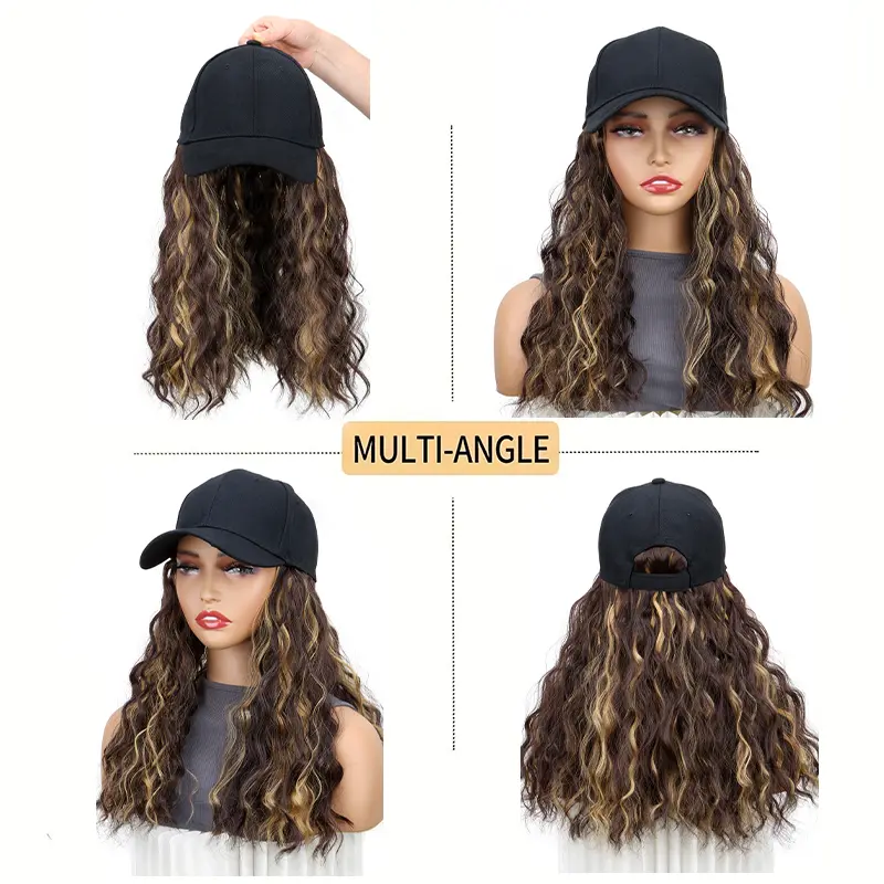 18Inch Synthetic Women'S Hat Cap Wig Long Wavy Curly Hair Extensions Adjustable Baseball Cap Design for Daily Wear