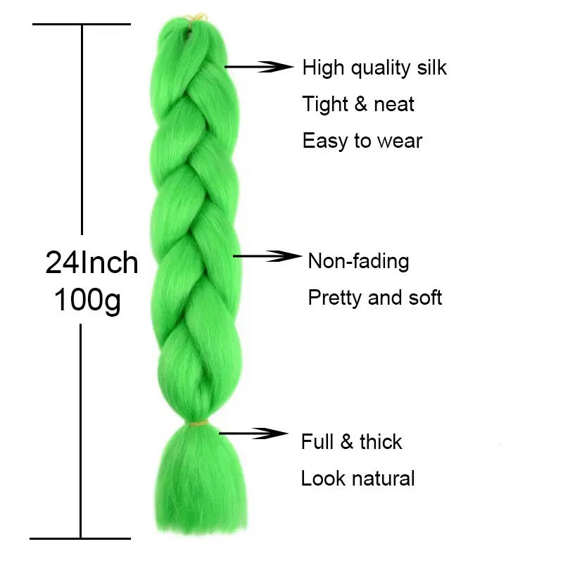 24Inch Synthetic Yaki Braids Hair Ombre Braiding Hair Jumbo Braid DIY Green Hair Extension for Women