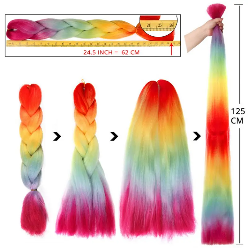 24Inch Synthetic Yaki Braids Hair Ombre Braiding Hair Jumbo Braid DIY Green Hair Extension for Women